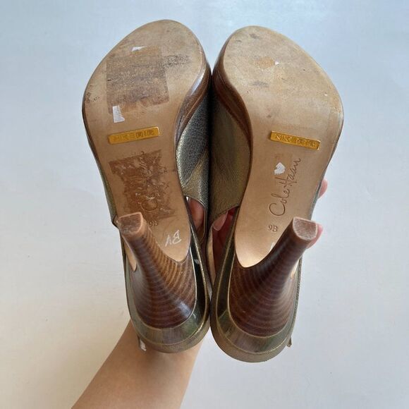 Cole Haan x Nike Air Slingback Pumps Open Peep-toes Size 9B Metallic Gold Sandal - Picture 7 of 8